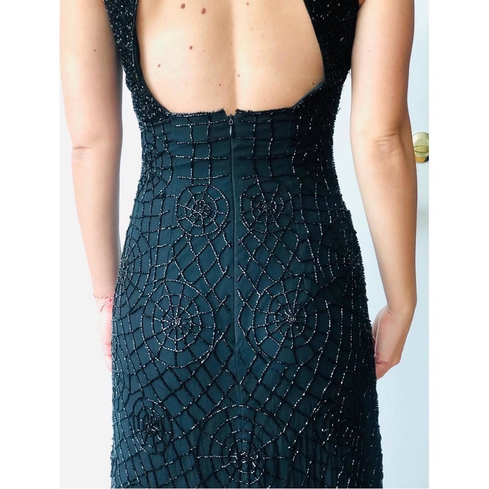 Vintage Black Beaded SPIDERWEB Dress XS - Picture 2 of 9